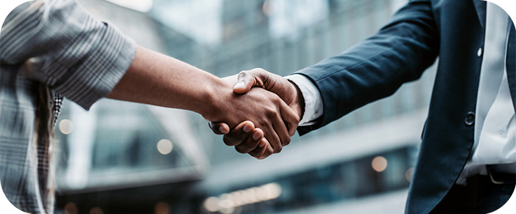 Customer and experts shaking hands